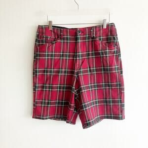 Volcom Mens Size 32 True To This Plaid Bermuda Shorts Red Skate Skater Casual
